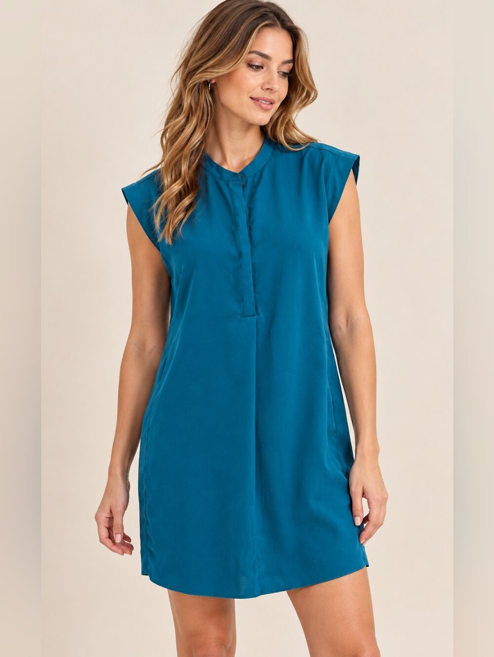 Babaton Teal Sleeveless Shift Dress